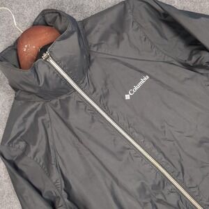 Columbia Mens Small Black Full Zip Windbreaker Jacket Mesh Lined Mock Neck